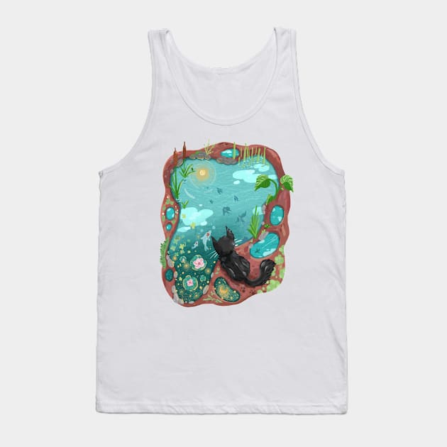 Black Cat and the Sky Koi Pond Tank Top by narwhalwall